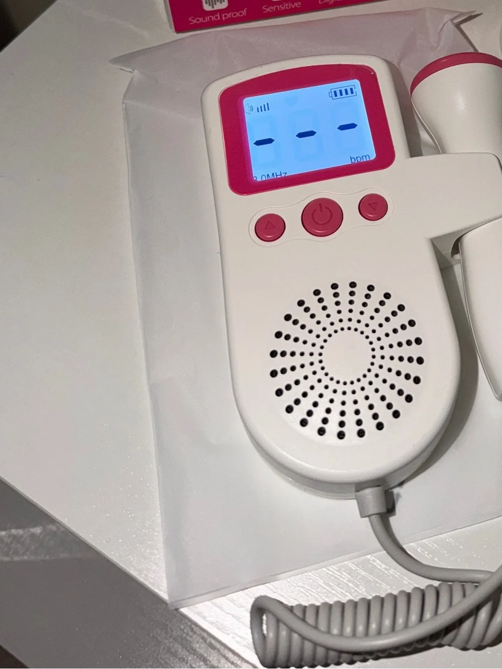 Portable Fetal Doppler Baby Heartbeat Monitor - White & Pink